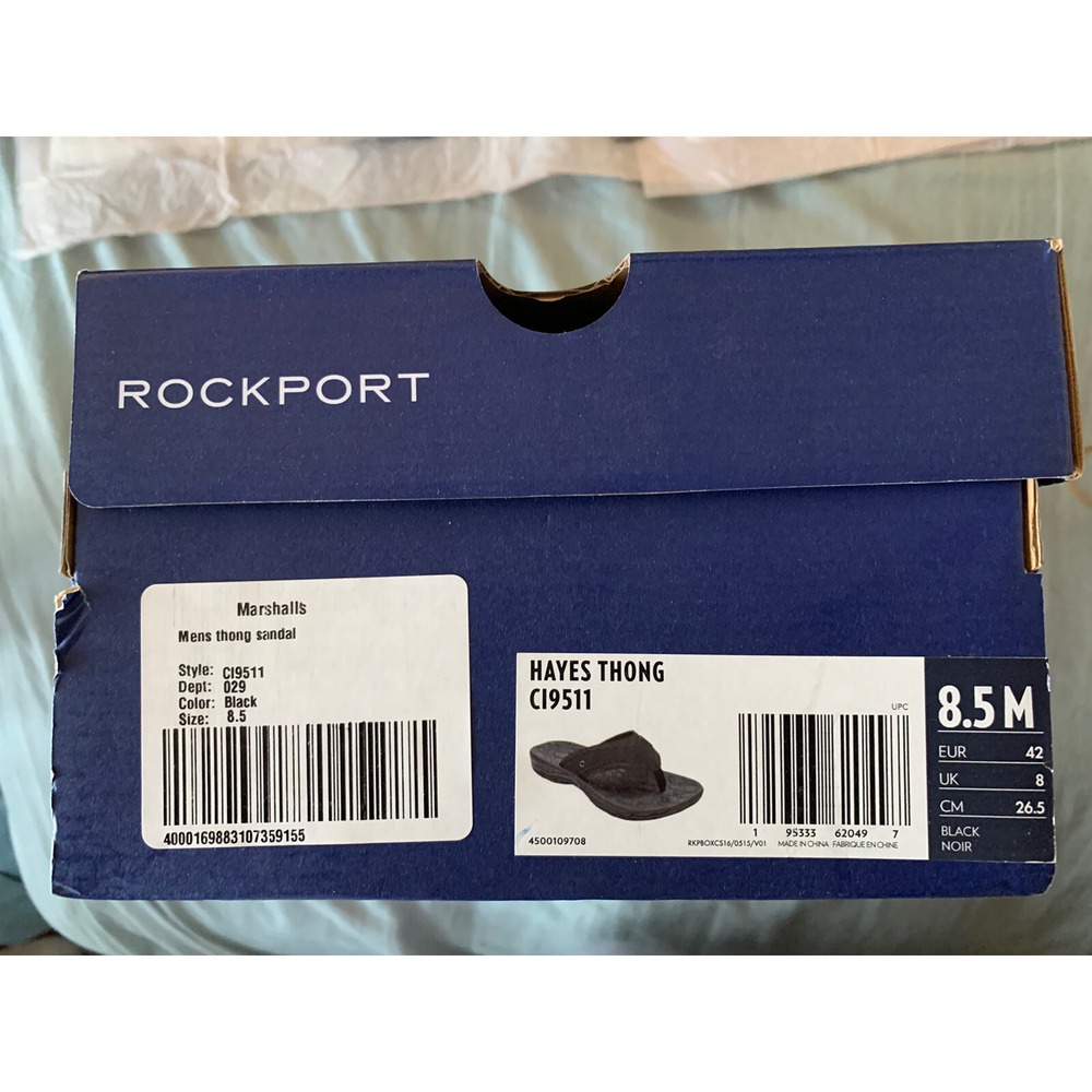 Rockport Men's Hayes Thong Sandals Black Size 8.5 NIB